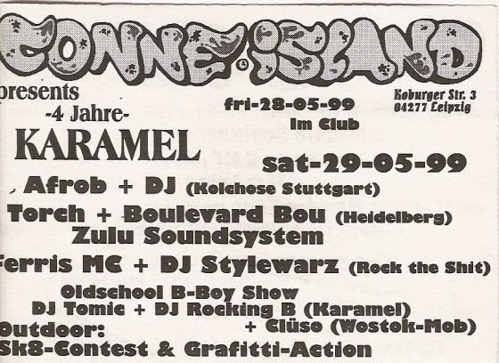 Flyer #4 Jahre Karamel (1999).